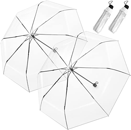 Hestya 2 Pcs Clear Umbrella 38.6'' Transparent Umbrella See Through Folding Wedding Supplies for Bride Groom Guest Photographer Windproof Rainproof Travel Wedding Parasol for Party