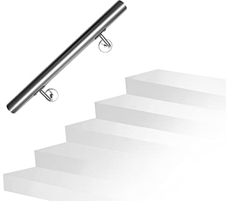 Izrielar Main courante en acier inoxydable de 50 cm - Avec support mural et embouts - Pour l'extérieur et l'intérieur ZA-6677-M-1z