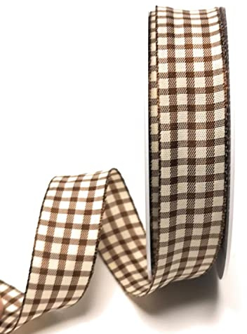 s.dekoda Schleifenband 20m x 25mm Braun - Beige Karoband kariert Vichykaro Dekoband mit Draht [3850]