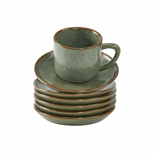 LOBERON Tasse mit Untertasse 6er Set Biarré, türkis/braun | Mediterraner Charakter, Reizvoll Unebenes Design, Spülmaschinenfest, Tischaccessoires, Geschirr, Steinzeug