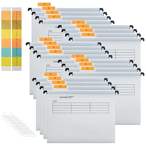 Hiziwimi 20 cartelle sospese in polipropilene bianco, formato A4, con linguette e inserti, schedario per ufficio, scuola, archiviazione file desktop, classificazione file (bianco)