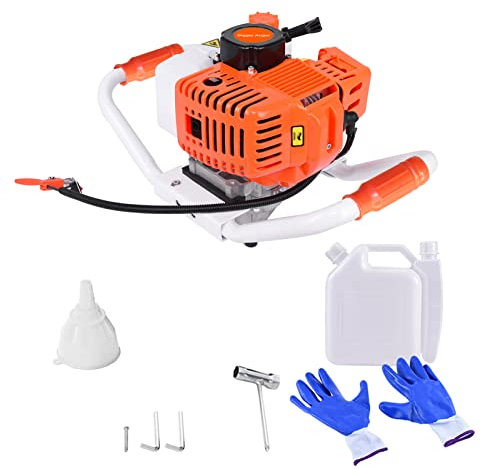 Post Hole Digger 63CC 2-Stroke Air-cooled 25:1 Mixture Ratio Gas Powered Auger Digger 1.5L Tank Single Cylinder C.D.I Ignition System Hole Digger without Drill Bits (Orange)