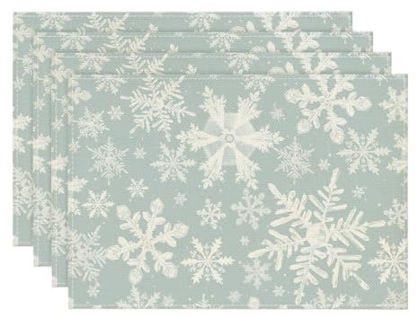 Artoid Mode Blau Schneeflocken Weihnachten Platzsets 4er Set, 30x45cm Winter Xmas Tischset Waschbar Platzdeckchen Küche Party Deko