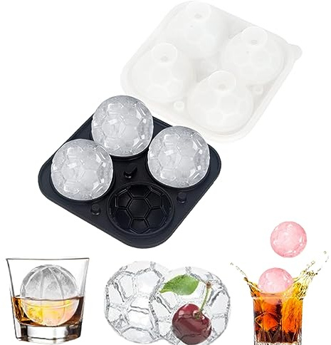 ZKSXOA Eiswürfelform Kugel Silikon mit Deckel, Runde Eiskugelform BPA Frei, Faltbar Auslaufsicher 5cm Eiswürfelform Groß,Fußball-Eiswürfelformen