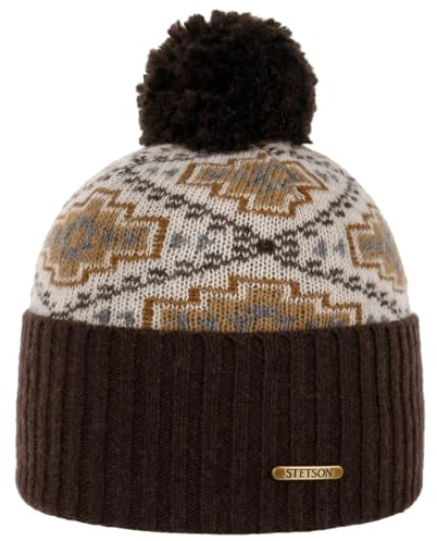 Stetson Navajo Bommelmütze Mehrfarbig Umschlag Pompon Winterstrickmütze Herren Made in Italy Herbst Winter