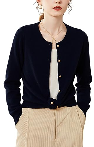 DISSA Gilet Cachemire Femme Col Rond Perles Ajusté,Noir,38