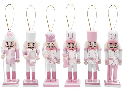 COSORO 6 Pezzi da 12 cm, Addobbi di Soldatino Puzzle Natalizio in Legno Rosa, Mini Figure Puzzle Appendibili per Albero di Natale, per Regalo Tradizionale Decorazione Interni