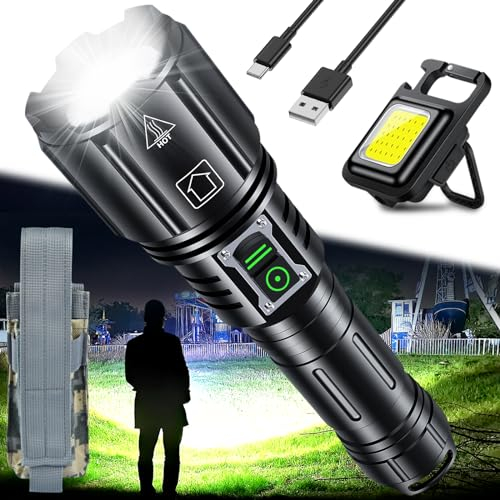 Amzyigou Taschenlampe Led 120,000 Lumen Extrem Hell, XHP160 Starke LED-Taschenlampe mit Zoombare, 6 Modi Wasserdicht Taschenlampen mit Holster fur Outdoor-Camping, Wandern oder Nachtsport