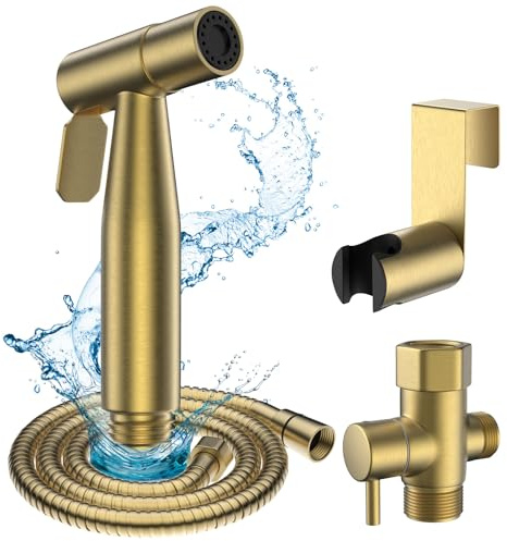 FREDI Bidet Sprayer for Toilet - Handheld Sprayer Kit, Adjustable Pressure, Stainless Steel, Easy to Install (Brushed Gold)