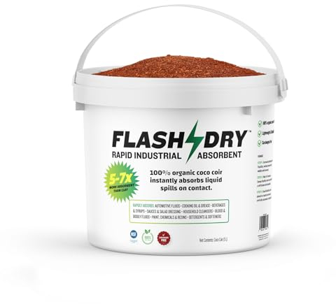 FlashDry Super Spill Absorbent, 5L Bucket with Dispenser Lid, 100% Organic Coco Coir, Landfill Safe, OSHA Approved, Ideal for Absorbing Oil, Paint, Grease in Garages, Kitchens, Janitor Kits