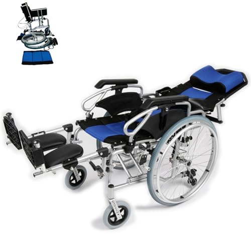 U-GO Esteem Deluxe Lightweight Folding Reclining Wheelchair with Padded Headrest, Recliner Wheelchair with Elevating Leg Rests, Tilting High Back Self Propelled Wheelchair, Seat Width 16