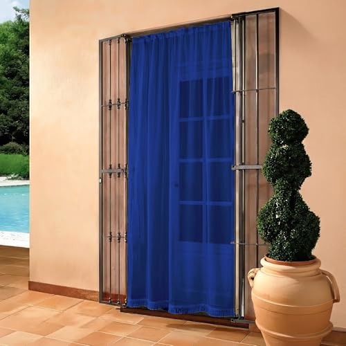 IlGruppone Tenda Zanzariera 150x250 Cm Tinta Unita con Anelli Inclusi Finestre Porte Zanzariere Insetti Moschiera Anti Mosche Zanzare Insetti Rete Fitta Terrazzi Balcone Giardino - Blu