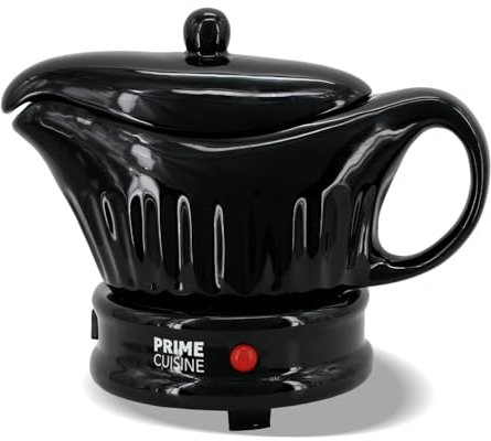Prime Cuisine 17oz Electric Gravy Boat Warmer, Ceramic Gravy Boat with Detachable Cord and Lid