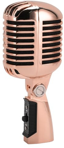 XUMIUZIY Microphone Vocal Dynamique Vintage, Micro Cardioïde Unidirectionnel de Rétro Classique avec Support Rotatif à Tension Automatique pour KTV, Performances sur Scène (Or