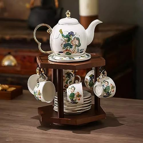 XaEjNzwDT Tetera marroqui teteras para te Juego de te Juego de té de cerámica Chino para el té de la Tarde, Juego de té con Posavasos(Color:B,Size:)