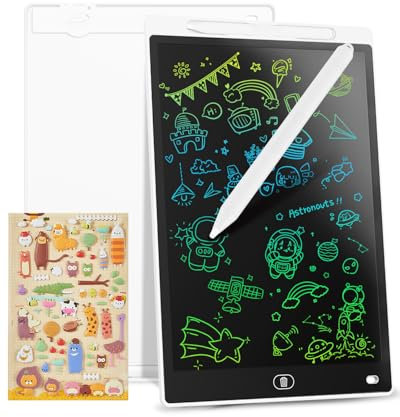 LCD Schreibtafel 10 Zoll, Genialba Buntes LCD Schreibtablett, Geschenk für Kinder, LCD Writing Tablet, Elektronischer Tablette, Grafiktablett für Kinderspiele 2 3 4 5 6 7 Jahre Jungen Mädchen (Weiß)
