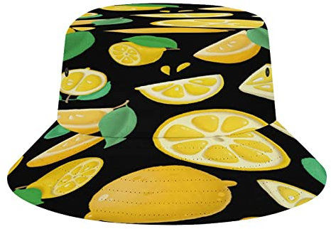 IQOPPEDR Chapeau cloche citron, casquette de pêcheur d'été pour homme et femme, chapeau de plage pliable unisexe pour les vacances, les voyages en plein air, citron, Taille unique