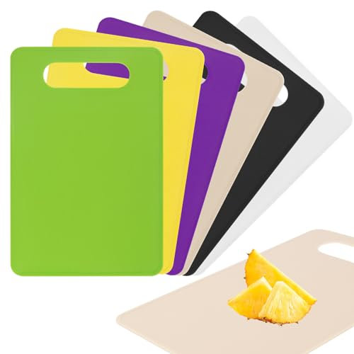 Schneidebrett Kunststoff 6 Stück Schneidebrett Set Frühstücksbrettchen mit Griffe Schneidebretter Kunststoff Küchenbrett für Fleisch Feinkost Gemüse und Obst (29 x 19cm)