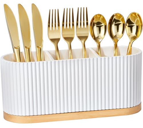 Countertop Silverware Holder, Silverware Caddy Organizer Holder for Forks, Spoons, Knives, Cutlery Caddy with 3 Compartments, Kitchen Utensil Holder for Party, Countertop