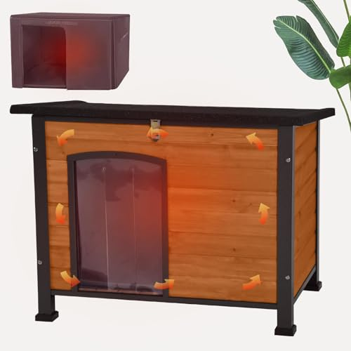 Seiyierr Hundehütte mit isoliertem Futter, Outdoor Indoor wetterfeste Hundehütte, geeignet für kleine & mittlere & große Hunde mit einzigartigem Rundum-Eisenrahmen (Braun)