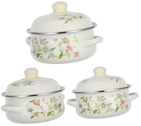 Cabilock 3piezas Cacerolas De Esmalte Antiadherente Con Diseño Floral Ollas Para Cocinar Inducción y Gas Decorativo De Para Cocinas Domésticas