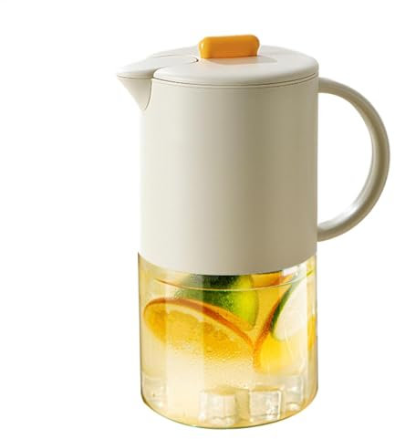 Glass Juice Pitcher, Heat Resistant Tea Pitcher with Handle, Airtight Iced Beverage Dispenser, 1500ml Glasses Drink Dispenser for Fridge, Easy Clean Serveware
