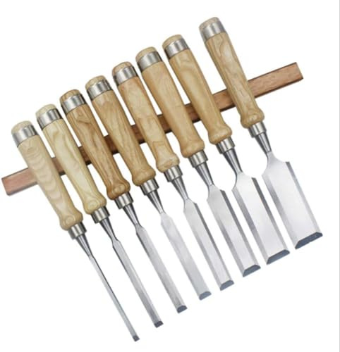 Mxxephemer Juego de cinceles para Madera con gubia de Acero al Carbono para Tallado, Mango para carpintería, Paquete de 8 Piezas