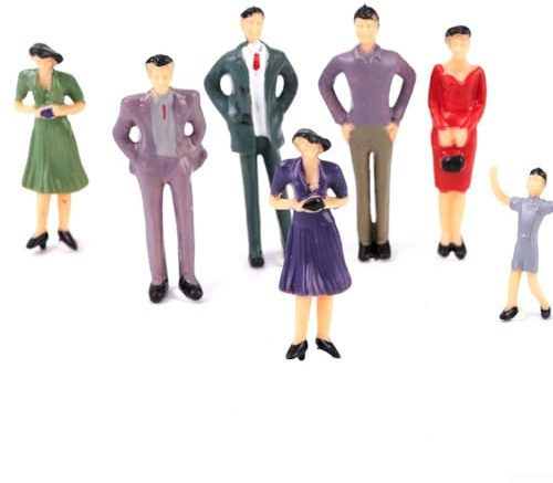 Jotekonoby 50 Stück Maßstab 1:32, Miniatur-Leute Figuren Mini Architektonische Kunststofffiguren Puppenhaus Menschen Mini Personen Figuren bemalt stehend, Sitz Menschen für Miniaturszenen