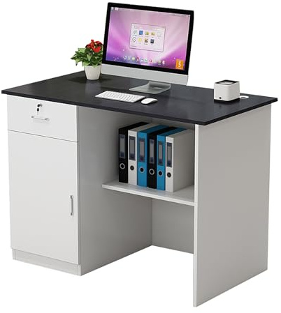 NEYTIIR Empfangstresen-Schreibtisch Mit Abschließbarem Schubladenschrank Und Offenen Regalen, Ideal Für Büro, Salon, Lobby Oder Einzelhandelsgeschäft(D,80CM)
