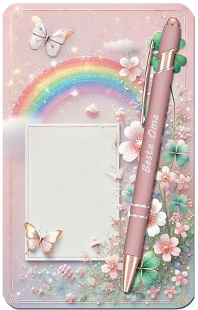 Maus-Design Gravierter Kugelschreiber in Roségold mit beschriftbarer Karte – Geschenkset für Erzieherin, Lehrerin, Kollegin, Mama, Papa u. v. m. – personalisierbar (02 Beste Oma)