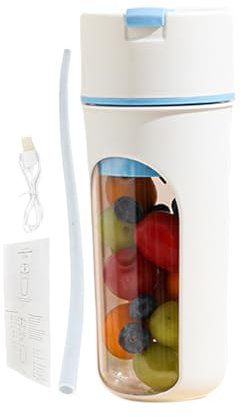 Licuadora Portátil Recargable | Batidora De Vaso Para Zumos Y Bebidas - Multiusos con Pajita Recargable y Botella de Agua 480 ml para Bebidas Deportivas, Frutas, Viajes, Camping, Senderismo y