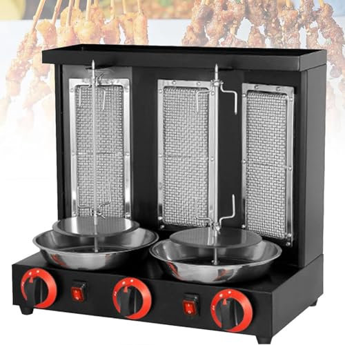 Gril vertical au propane automatique commercial avec 3 brûleurs, température réglable, rotation à 360° pour cuisine professionnelle