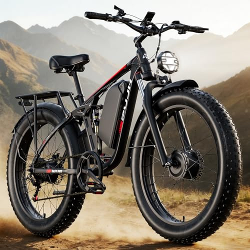PUJH Electric Bike for Adults - 4000W Dual Motor Ebike with 52V 25Ah Removable Battery, Up to 100 Miles Range, 24 Fat Tire E Bike for Off-Road Mountain Snow Commuter Men Women PU354