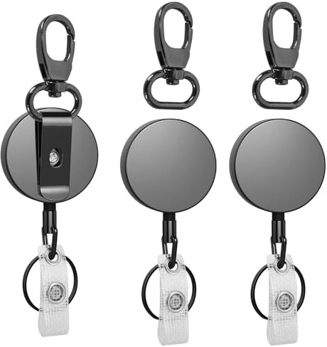 3 pcs Llaveros Retráctiles, Llavero Retráctil con Clip, Llaveros Retráctiles, con Cordón de Nylon Extensible, Clip Retráctil para Tarjetas para Tarjetas de Identificación, Insignias y Claves