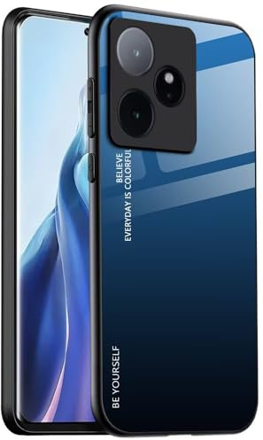 EASSGU Custodia Adatta per Realme GT 7 / GT 7T (6.8 Inches), Cover Posteriore in Vetro Sfumato Custodia per Cellulare Anti-Caduta e Anti-Graffio - Blu Nero