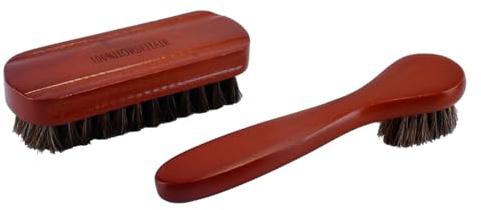 Orivin 2 Pcs Round Head Wooden Handle Brush with Horsehair Bristles for Leather Shoe Cleaning Polishing​