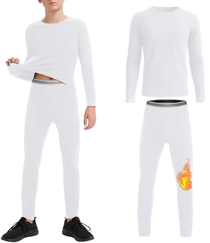 AKKQHH Sous-vêtements thermiques pour enfants Sous-vêtements fonctionnels Sous-vêtements de ski Doux Chaud Doublure en polaire Pour garçons filles Hiver Combinaison de neige, Blanc., M(140)