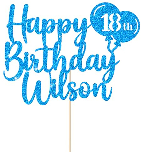 Happy Birthday Cake Topper Personalised Cake Topper Cake Decorations Cake Toppers Customised Name & Age for 18th 30th 40th 80th 60th 50th 70th 1st 21st 16th 90th 13th (Blue)