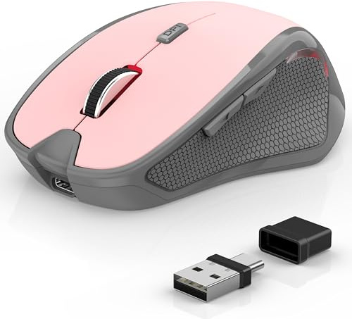Azmall Ergonomische Maus Kabellos für Laptop/PC/MacBook/iPad, 2.4GHz & Bluetooth Büro Stumme Funkmaus, 1600 DPI Optical Tracking Für Links und Rechtshänder (Hellrosa, Silent Kabellose Maus)