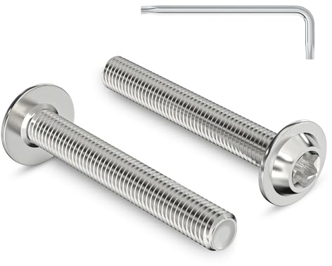 Zuyya 20 tornillos de cabeza alomada M6 x 80 mm con brida, accionamiento torx, acero inoxidable, A2, V2A, rosca completa con llave Torx