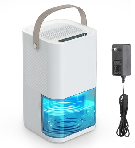 Litever Deumidificatore domestico ad alta efficienza – deumidificatore compatto portatile e silenzioso con spegnimento automatico – Serbatoio acqua da 64 once – Timer di ritardo e luce ambientale