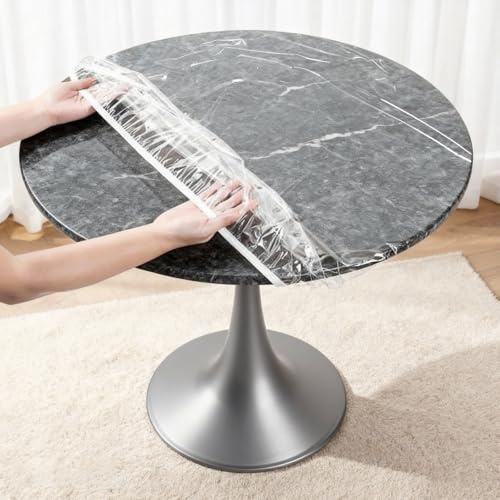 JYYWTSI Tovaglia Trasparente Rotonda In PVC con Elastico, Copri Tavolo PVC Trasparente Impermeabile E Lavabile, Pellicola Antigrasso Protettiva Per Tavolo Da Cucina Giardino Festa（120 cm）