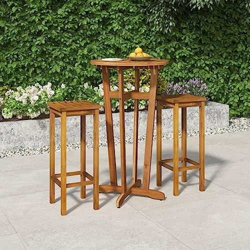 Tonture 3-TLG. Gartenbar-Set aus massivem Akazienholz, runder Stehtisch, 2 Barhocker, für Outdoor, Balkon, Terrasse, 60x105 cm, geöltes Holz