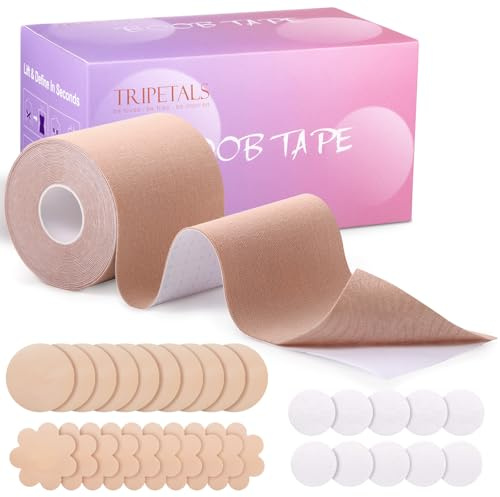 Tripetals Boob Tape 5m, Sujetador Adhesivo Push Up Cinta Pecho Adhesiva para Mujer, Pezoneras Adhesivas Invisibles para Copas A-G