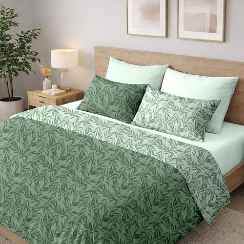 Sono a casa - Set Copripiumino Matrimoniale, 1 Lenzuolo a Sacco Double 250x200 cm e 2 Federe Double 50x80 cm - 100% Morbida e Resistente Microfibra Stampata di Alta Qualità (Vice Verde, Matrimoniale)