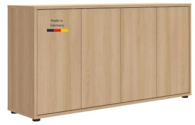 mokebo Kommode Sideboard 'Die Horizontale' (136x73 cm) Made in Germany, aus Holz in Eiche matt, Moderne Anrichte, Flurkommode, Beistellschrank, Kleiner Wohnzimmerschrank, 4-türig