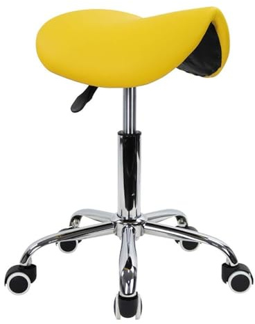 Rullande sadelpall PU-läder Svängbar Justerbar rullpall med hjul Salongstol for tatuering, salong, skönhet, spa(Yellow)