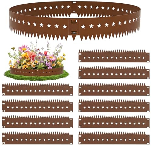 Bordura Corten per Giardino in Metallo,10 Pezzi 10.75m Bordo Aiuole,Alta 15cm Bordo Giardino Flessibile,Stile Stellare Bordura Aiuola,Bordatura per Prato, Piante, Orto, Cordolo