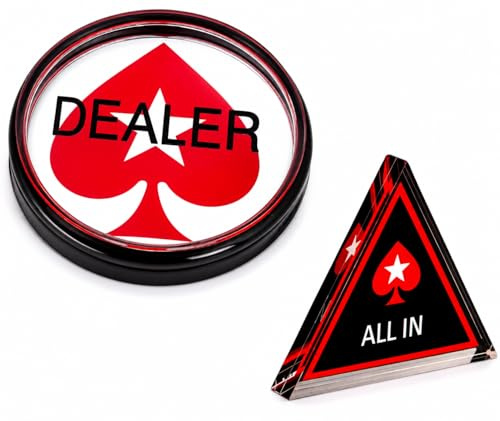 Set de Botón Dealer de Poker y Triángulo All In de Poker Acrílico, Rojo y Negro, Accesorios de Poker, Diseño Pica Roja Stars