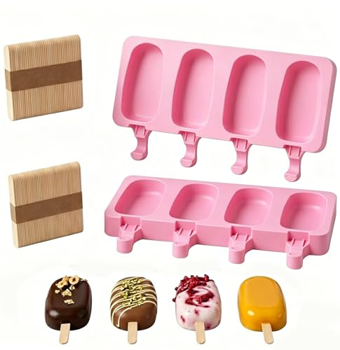 mohito 2 pièces Moule à Glace en Silicone Glace Maison | Sans BPA Glace Silicone à 4 Cavités Apportez 100 Bâtonnets en Bois Glace maison à Faire Soi-Même pour Petits et Grands